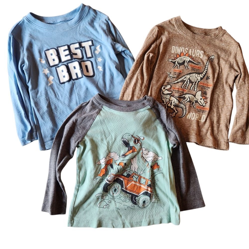 Jumping Beans Boys' Long Sleeve Best Bro & Dinosaurs Shirts Bundle of 3 Size 2T